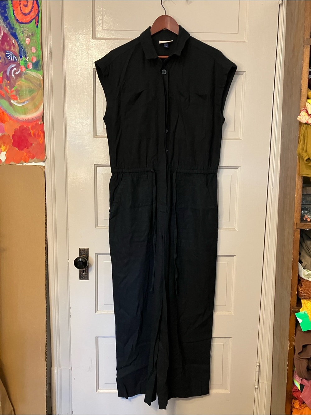 Universal Thread Black Linen Buttondown Collar Shortsleeve Jumpsuit size XL